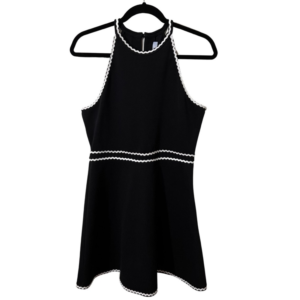 Hill House Elegant Black Mini Dress with White Accents
